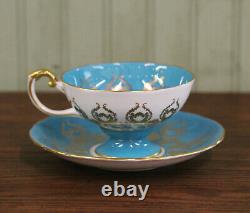 Aynsley Bone China Tea Cup & Saucer Signed Hand Painted Blue Floral #1543