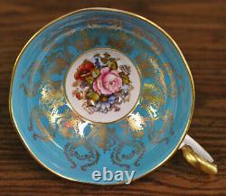 Aynsley Bone China Tea Cup & Saucer Signed Hand Painted Blue Floral #1543