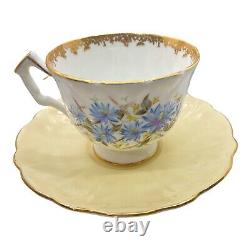 Aynsley Bone China Tea Cups & Saucer #28 Blue, Pink, Yellow Floral With Gold Trim