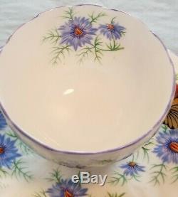 Aynsley Butterfly Handle Danity Purple Cornflower Tea Cup And Saucer