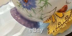 Aynsley Butterfly Handle Danity Purple Cornflower Tea Cup And Saucer