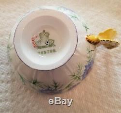 Aynsley Butterfly Handle Danity Purple Cornflower Tea Cup And Saucer