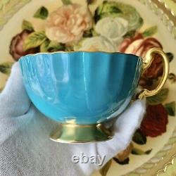 Aynsley Cabbage Roes Teacup TurquoiseSCRATCH ON THE CUPread Description