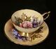 Aynsley Cabbage Rose Bone China Cup & Saucer Sgn Ja Bailey