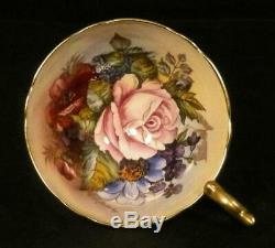 Aynsley Cabbage Rose Bone China Cup & Saucer Sgn JA Bailey