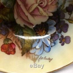 Aynsley Cabbage Rose & Flowers China Tea Cup & Saucer Signed JA Bailey