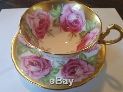 Aynsley Cabbage Rose Tea cup and saucer gold gilt 1920's era