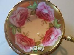 Aynsley Cabbage Rose Tea cup and saucer gold gilt 1920's era