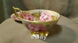 Aynsley Cabbage Roses Footed Teacup and Saucer Set C1026 Rare Bone China