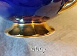 Aynsley Cobalt Blue Cabbage Rose Tea Cup and Saucer Signed JA Bailey
