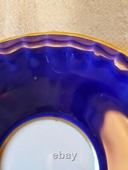 Aynsley Cobalt Blue Cabbage Rose Tea Cup and Saucer Signed JA Bailey