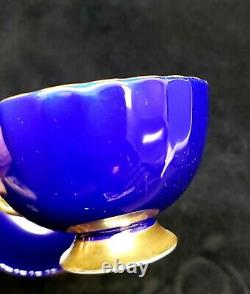 Aynsley Cobalt Blue Cup & Saucer Cabbage Roses Floral Ribbed Teacup