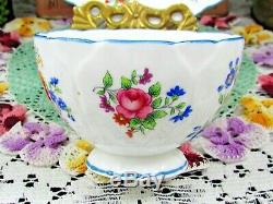 Aynsley Crocus Shape Floral Blue Butterfly Handle Tea Cup And Saucer