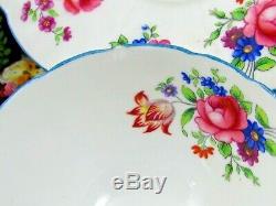 Aynsley Crocus Shape Floral Blue Butterfly Handle Tea Cup And Saucer