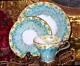 Aynsley Daisy Petal Floral Chintz Turquoise Tea Cup + Saucer Plate Trio