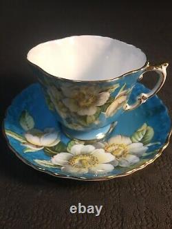 Aynsley Dogwood Flower Tuiquoise Tea Cup And Saucer Set