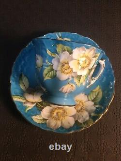 Aynsley Dogwood Flower Tuiquoise Tea Cup And Saucer Set