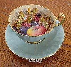Aynsley England Bone China Tea Cup And Saucer Orchard Fruit Green