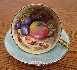 Aynsley England Bone China Tea Cup And Saucer Orchard Fruit Green