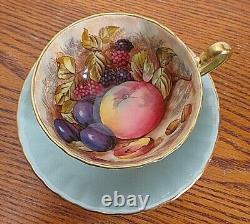 Aynsley England Bone China Tea Cup And Saucer Orchard Fruit Green