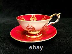 Aynsley England Tea Cup And Saucer Roses Gold Pastel Burgundy Signed J A Bailey