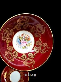 Aynsley England Tea Cup And Saucer Roses Gold Pastel Burgundy Signed J A Bailey