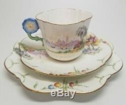 Aynsley Flower Handle VENETIAN LADY China Tea Cup Saucer Plate TRIO England RARE