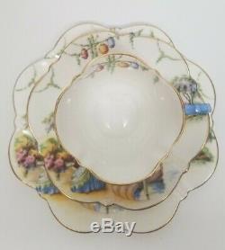 Aynsley Flower Handle VENETIAN LADY China Tea Cup Saucer Plate TRIO England RARE