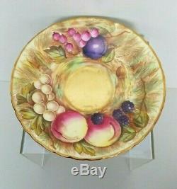 Aynsley Footed Tea Cup & Saucer Fruit Orchard Gold Signed D Jones N Brunt Vtg