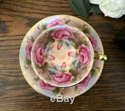 Aynsley Green Cup & Saucer Cabbage Roses Floral Ribbed Teacup EUC