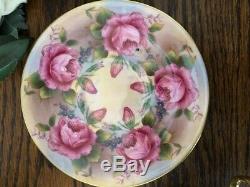 Aynsley Green Cup & Saucer Cabbage Roses Floral Ribbed Teacup EUC