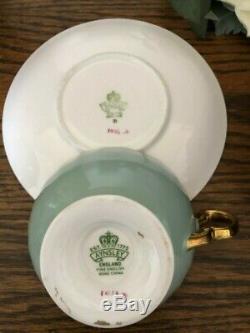 Aynsley Green Cup & Saucer Cabbage Roses Floral Ribbed Teacup EUC