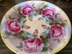 Aynsley Green Cup & Saucer Cabbage Roses Floral Ribbed Teacup EUC