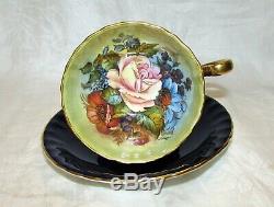 Aynsley JA Bailey Signed Cobalt with Gold Pink Cabbage Rose Tea Cup & Saucer