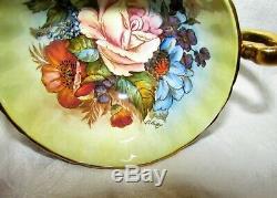 Aynsley JA Bailey Signed Cobalt with Gold Pink Cabbage Rose Tea Cup & Saucer