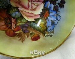 Aynsley JA Bailey Signed Cobalt with Gold Pink Cabbage Rose Tea Cup & Saucer