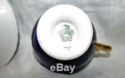 Aynsley JA Bailey Signed Cobalt with Gold Pink Cabbage Rose Tea Cup & Saucer