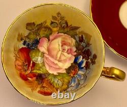 Aynsley JA Bailey signed deep red cup and saucer