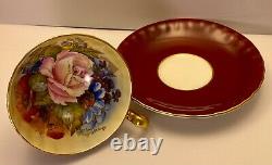 Aynsley JA Bailey signed deep red cup and saucer