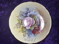 Aynsley J A Bailey Cup & Saucer Cabbage Rose Floral Gold Teacup Signed Rare