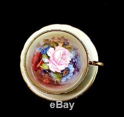 Aynsley J A Bailey Cup & Saucer Cabbage Roses Floral Gold Teacup Signed
