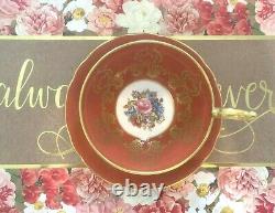 Aynsley J. A. Bailey Footed Tea Cup & Saucer Cabbage Rose Bouquet Gold Orange