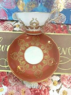 Aynsley J. A. Bailey Footed Tea Cup & Saucer Cabbage Rose Bouquet Gold Orange