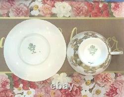 Aynsley J. A. Bailey Footed Tea Cup & Saucer Cabbage Rose Bouquet Gold Orange