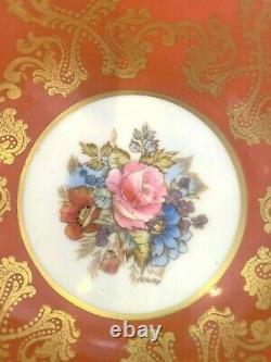 Aynsley J. A. Bailey Footed Tea Cup & Saucer Cabbage Rose Bouquet Gold Orange