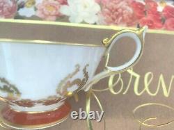 Aynsley J. A. Bailey Footed Tea Cup & Saucer Cabbage Rose Bouquet Gold Orange