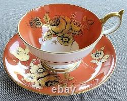 Aynsley Orange Golden Cabbage Rose Teacup and Saucer Set Vintage Rare Antique