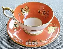 Aynsley Orange Golden Cabbage Rose Teacup and Saucer Set Vintage Rare Antique