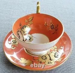 Aynsley Orange Golden Cabbage Rose Teacup and Saucer Set Vintage Rare Antique