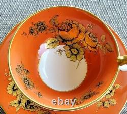 Aynsley Orange Golden Cabbage Rose Teacup and Saucer Set Vintage Rare Antique